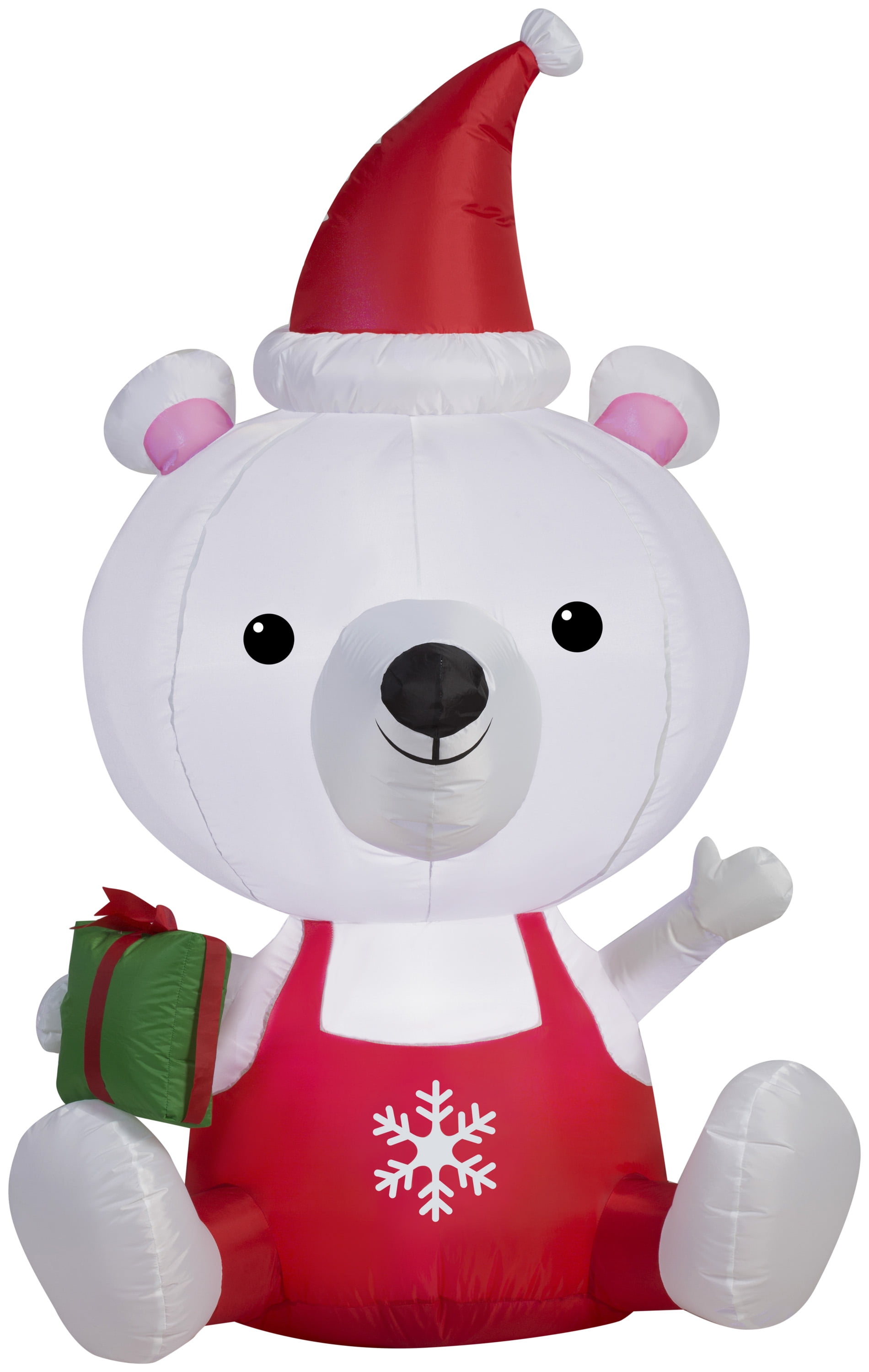 Christmas Inflatable Polar Bear With Santa Hat & Gift By Gemmy