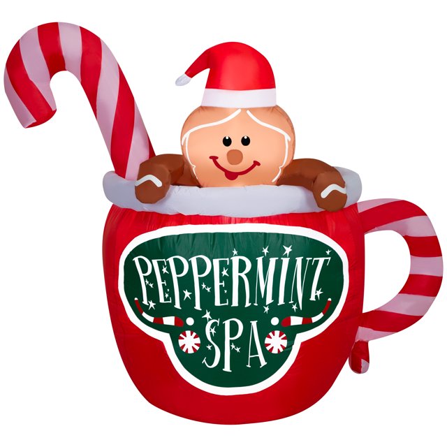 Airblown Inflatables Christmas 5 Foot Gingerbread Spa Mug Scene