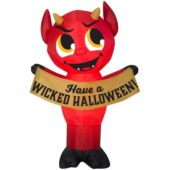 Airblown Inflatables Devil Holding Halloween Sign, 4'