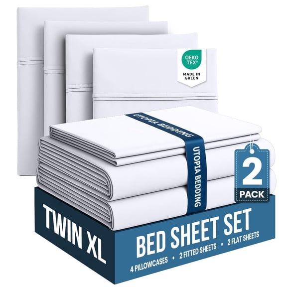 Utopia Bedding Queen Size Sheet Set 4 Piece Bed Sheets, Soft and Breathable Microfiber, Includes 1 Fitted Sheet, 1 Flat Sheet and 2 Pillowcases Oeko-Tex - White