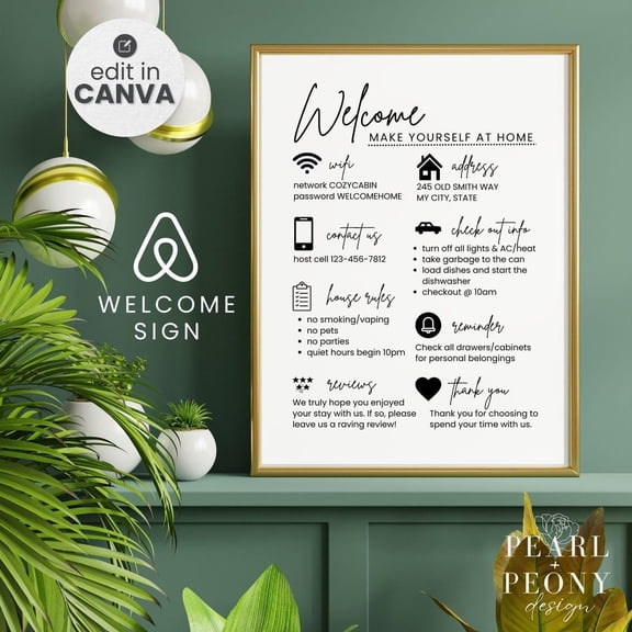 Airbnb Welcome Sign Template Vrbo Welcome Sign Vacation Rental Print Sign Guest Arrival Poster Editable Sign Canva Template Decor For Living Room Bedroom