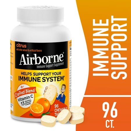 Airborne 1000mg Vitamin C Chewable Tablets, Citrus Flavor, 96 Count