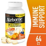 Airborne 1000mg Vitamin C Immune Support Chewable Tablets, Multivitamin Supplement, Citrus Flavor, 64 ct