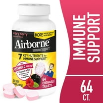 Airborne 1000mg Vitamin C Immune Support Chewable Tablets, Multivitamin Supplement, Very Berry Flavor, 64 ct