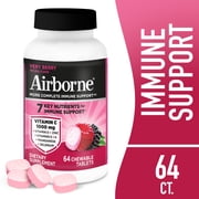 Airborne 1000mg Vitamin C Immune Support Chewable Tablets, Multivitamin Supplement, Very Berry Flavor, 64 ct