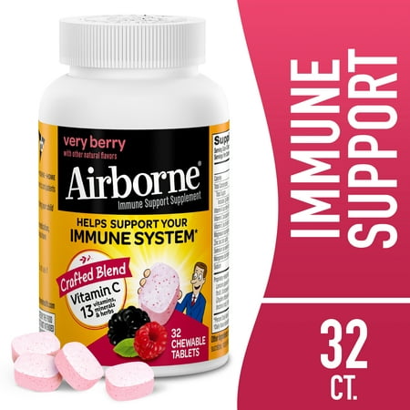 Airborne 1000mg Vitamin C Immune Support Chewable Tablets, Very Berry Flavor, 32 Count