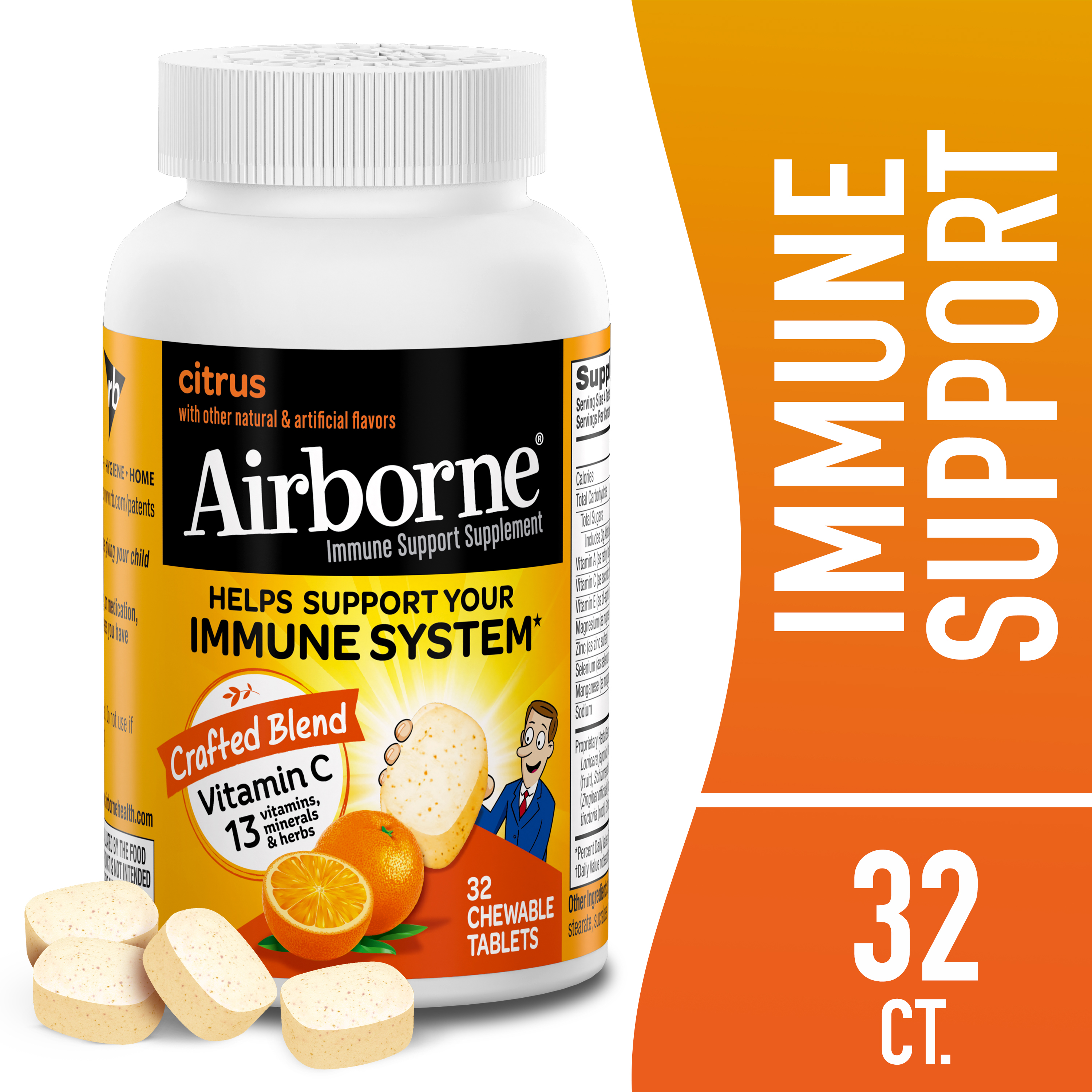 Airborne 1000mg Vitamin C Immune Support Effervescent Tablets, Citrus Flavor, 32 Count - image 1 of 7