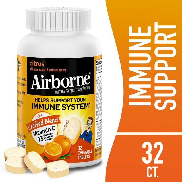 Airborne 1000mg Vitamin C Immune Support Effervescent Tablets, Citrus Flavor, 32 Count
