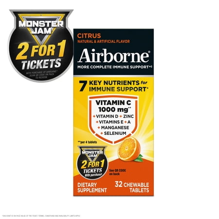 Airborne 1000mg Vitamin C Immune Support Multivitamin Effervescent Tablets, Citrus Flavor, 32 ct