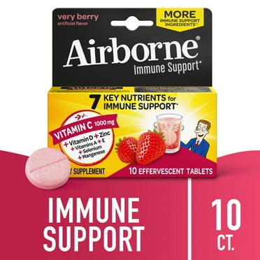 Airborne 1000mg Vitamin C Immune Support Multivitamin Effervescent Tablets, Very Berry Flavor, 10 ct