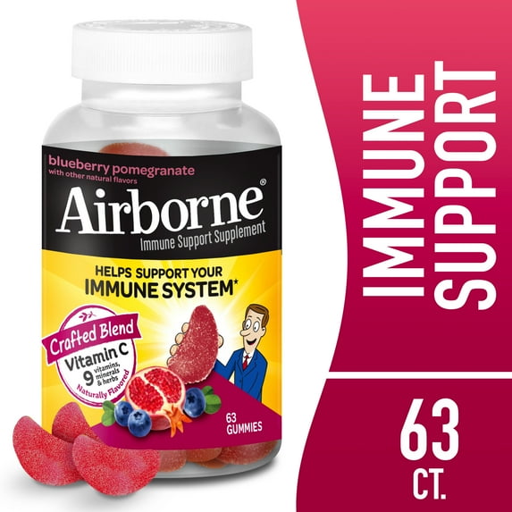 Airborne 750mg Vitamin C Immune Support Gummies, Blueberry Pomegranate, 63 Count