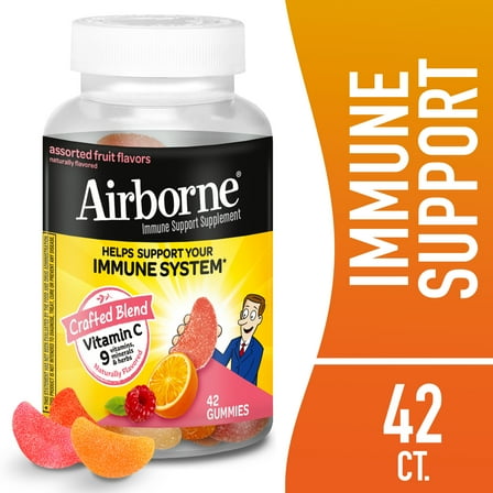 Airborne 750mg Vitamin C Immune Support Gummies, Multivitamin Supplement, Assorted Fruit Flavor, 42 ct