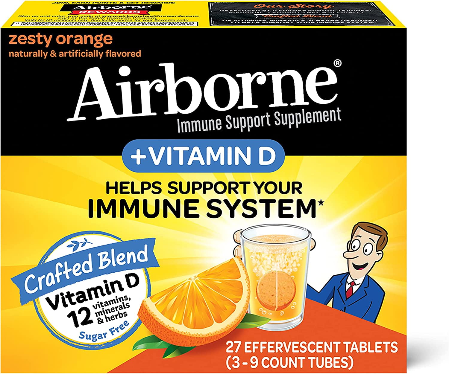 Airborne 750mg Vitamin C with Zinc Effervescent Tablets, Immune Support ...