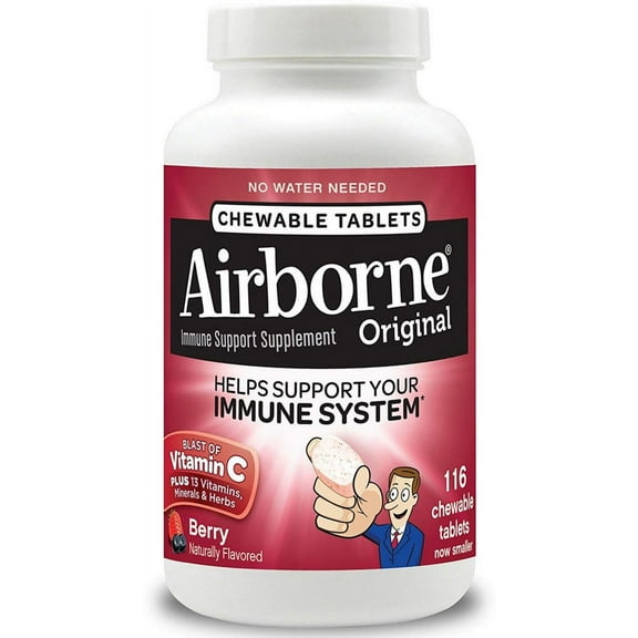 Airborne Berry Chewable Tablets 1000mg of Vitamin C - Immune Support Supplement 11 116 Each - (Pack of 2)