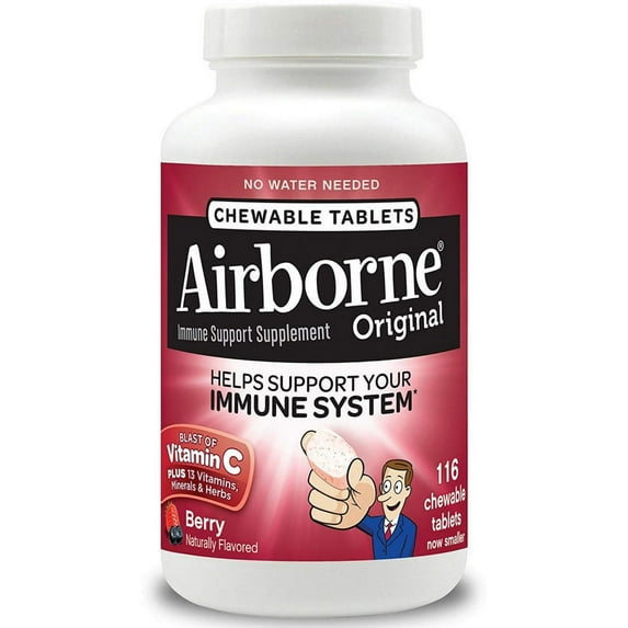 Airborne Berry Chewable Tablets 1000mg of Vitamin C - Immune Support Supplement 11 116 Each - (Pack of 4)