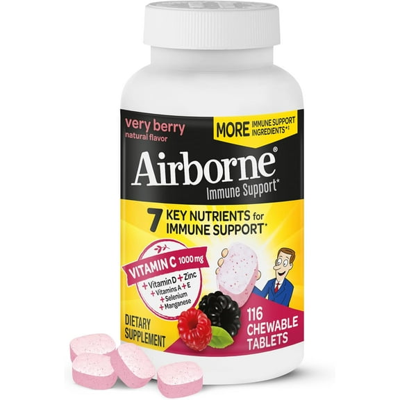 Airborne Berry Chewable Tablets 1000mg of Vitamin C - Immune Support Supplement 11 116 Each