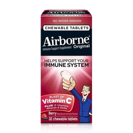 Airborne Blast Vitamin C Chewable Tablets Support Immune System, Berry Flavored - 32 Ea, 3 Pack