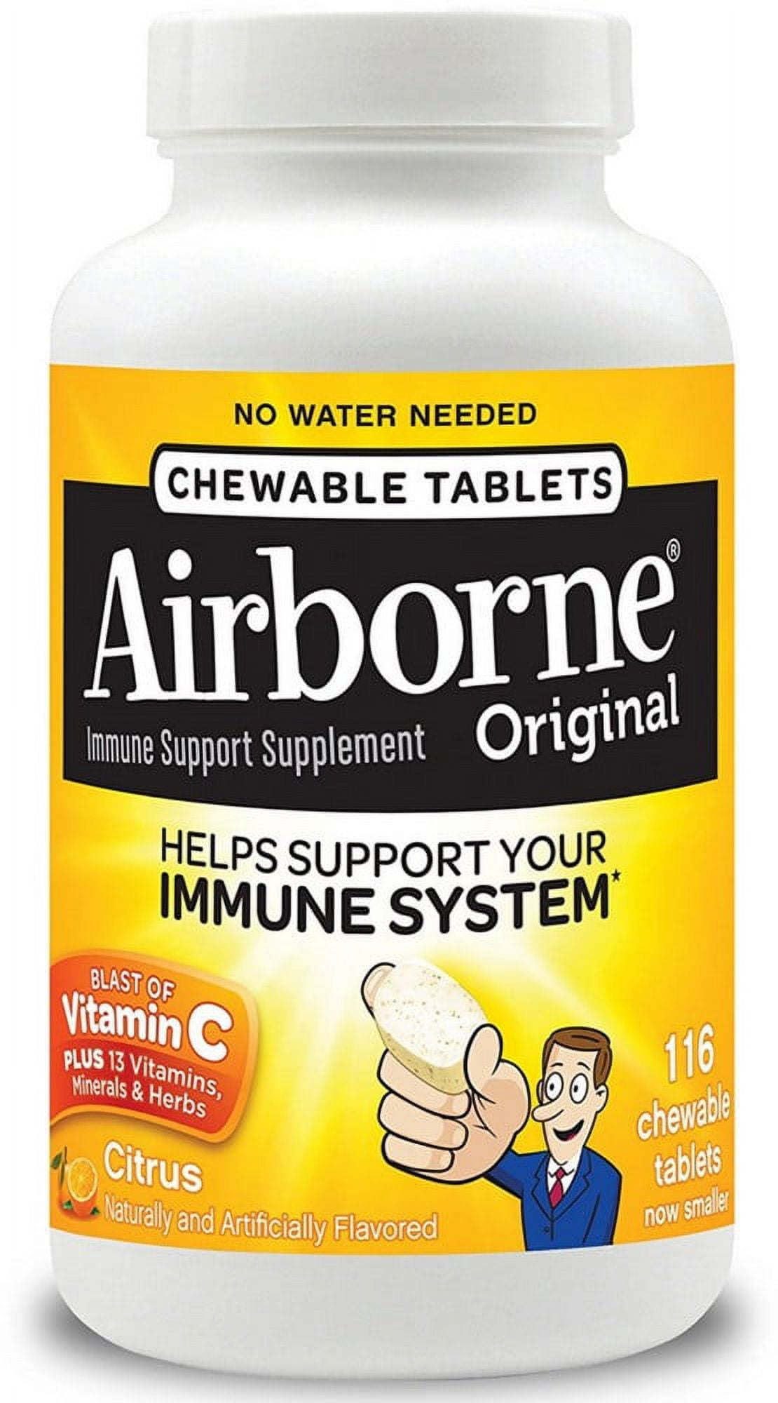 Airborne Citrus Chewable Tablets 1000mg of Vitamin C - Immune Support Supplement 11 116 Each - (Pack of 3)