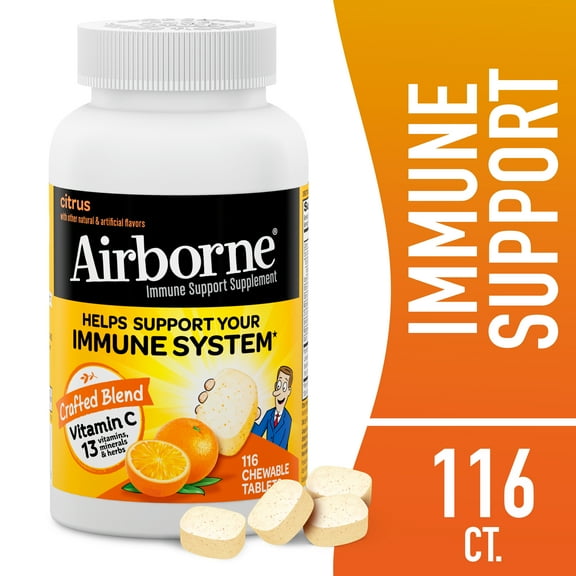 Airborne Citrus Chewable Tablets, 116 count - 1000mg of Vitamin C - Immune Support Supplement