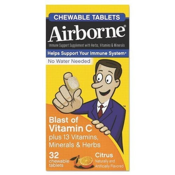 Airborne Citrus Chewable Tablets - 32 per pack - 72 packs per case.