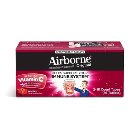 2 Pack | Airborne Very Berry Effervescent Immune Support Supplement 36 Tablets
