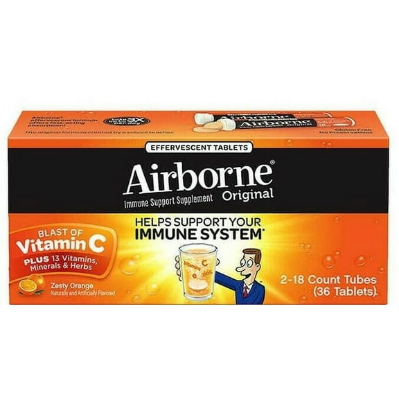 Airborne Effervescent Immune Support Supplement Zesty Orange - 36 Tablets
