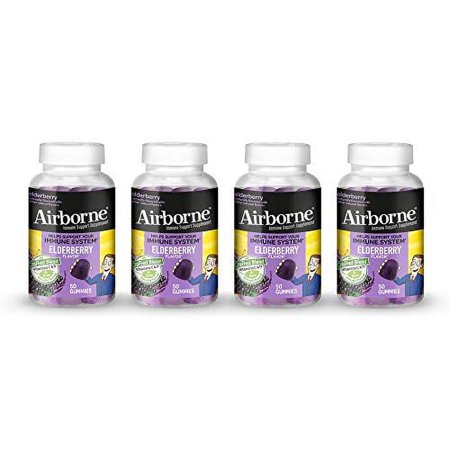 Airborne Elderberry + Vitamins & ZINC Gummies (50ct), Gluten-Free Immune Support Supplement with Vitamins D and E (Pack of 4)
