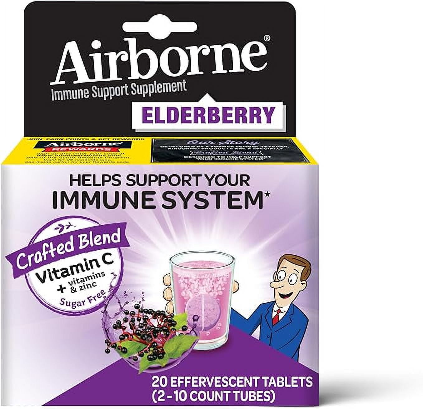 Airborne Elderberry + Zinc & Vitamin C Effervescent Tablets, Immune