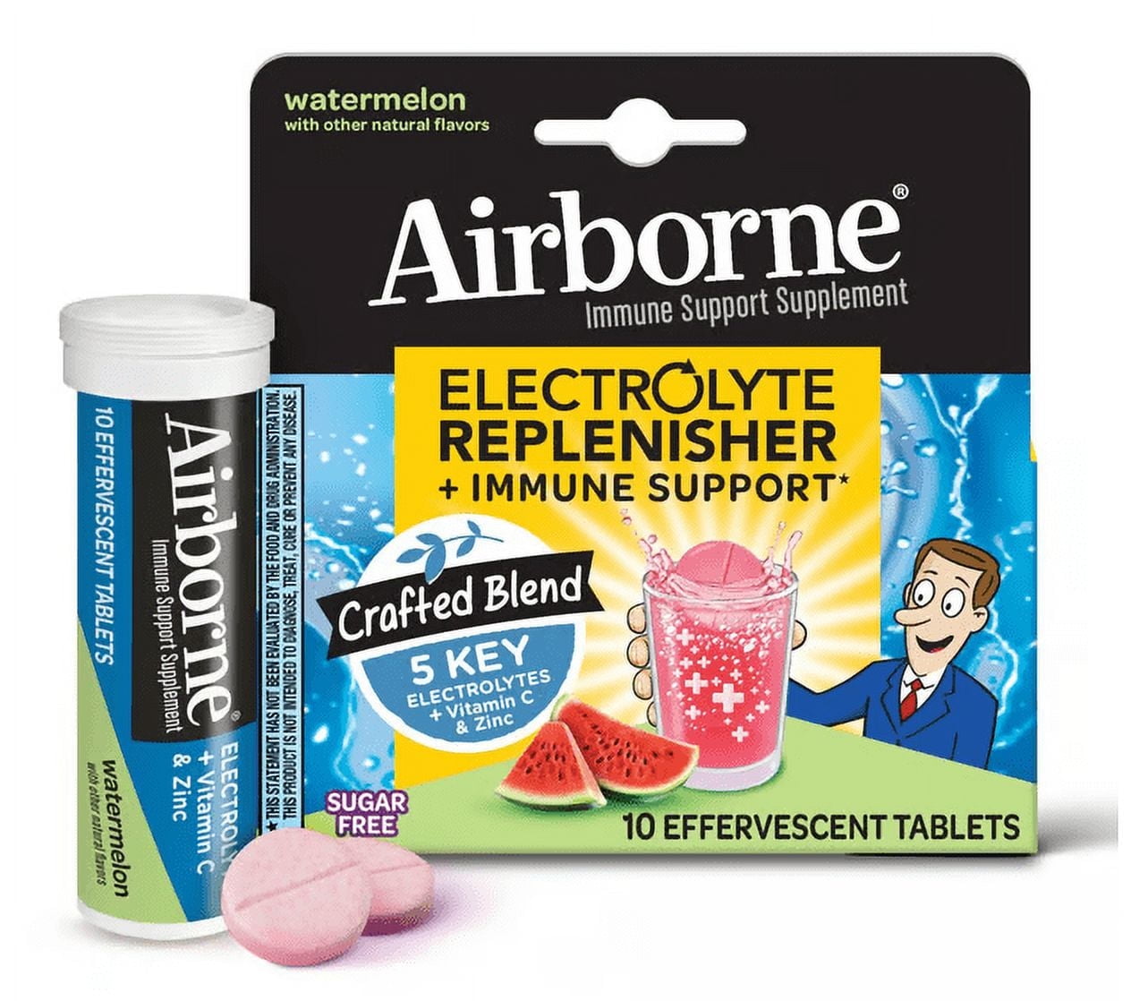 Airborne Electrolyte Replenisher + Immune Support, Effervescent Tablets, Watermelon