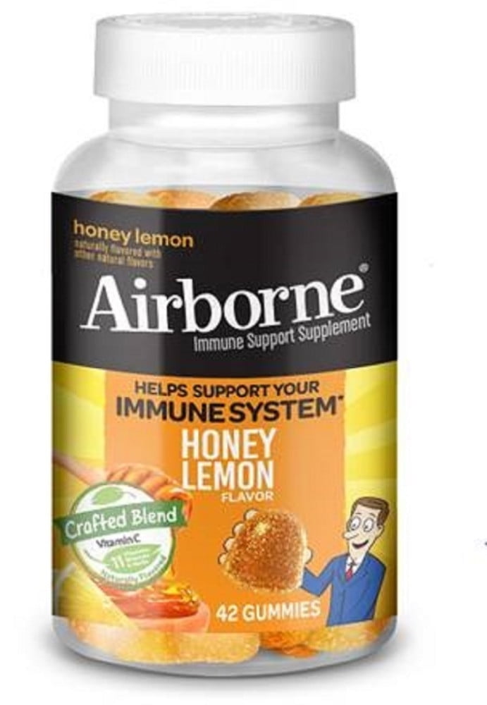 Airborne Gummies Honey Lemon Vitamin C D & E Zinc Immune Support -- 42 Gummies