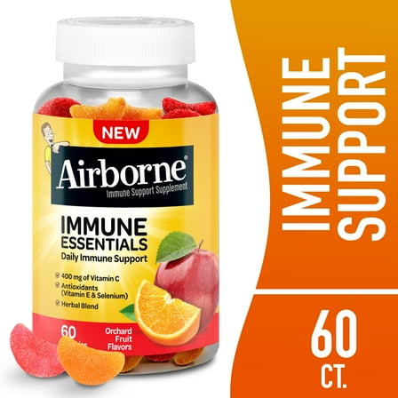 Airborne Immune Essentials Vitamin C Gummies, Multivitamin Supplement, Assorted Fruit Flavor, 60 ct