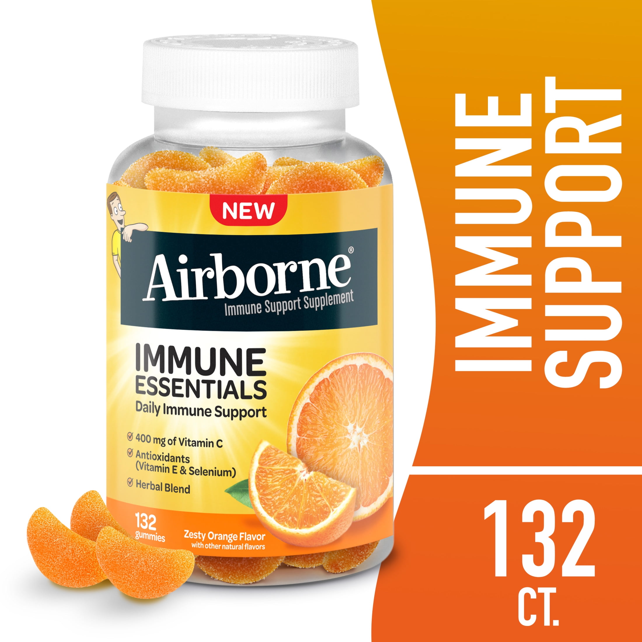 Airborne Immune Essentials, Vitamin C Immune Support Gummies, Orange Flavor, 132 Count