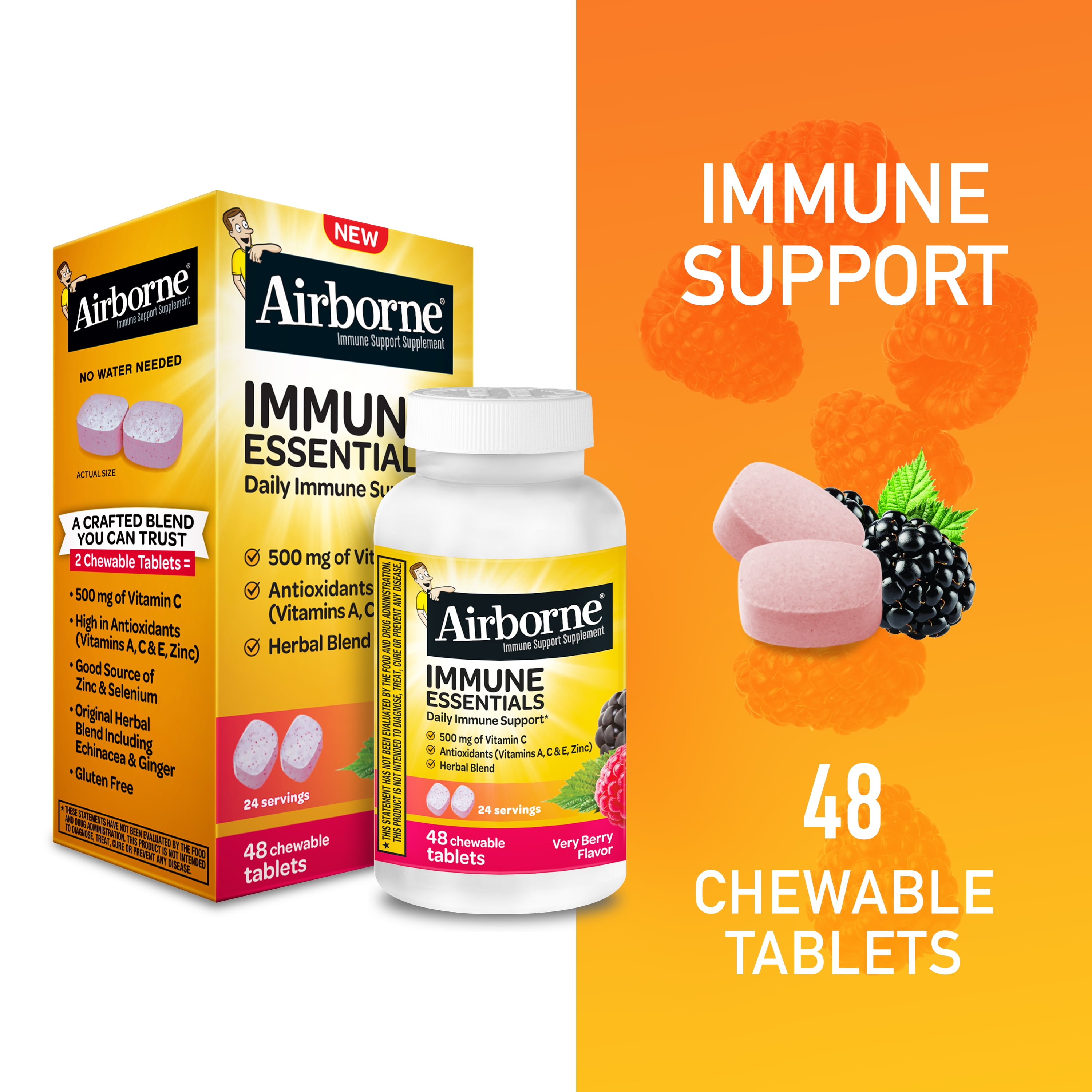 Airborne Immune Essentials, Vitamin C & Zinc Immune Support Chewable