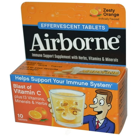 Airborne Immune Support Supplement Dissolving Tablets - Zesty Orange - 10ct, Pack of 2