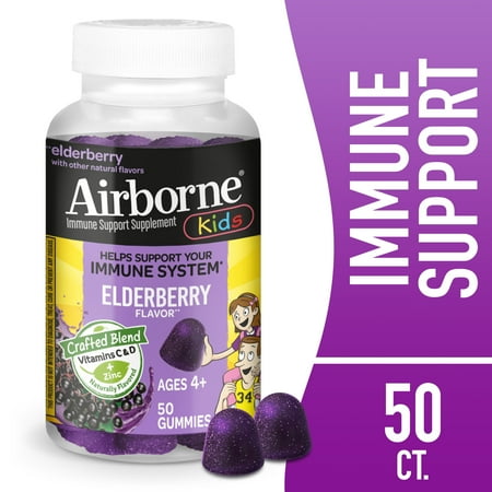 Airborne Kids Vitamin C & Zinc Immune Support Gummies, Multivitamin Supplement, Elderberry Flavor, 50 ct
