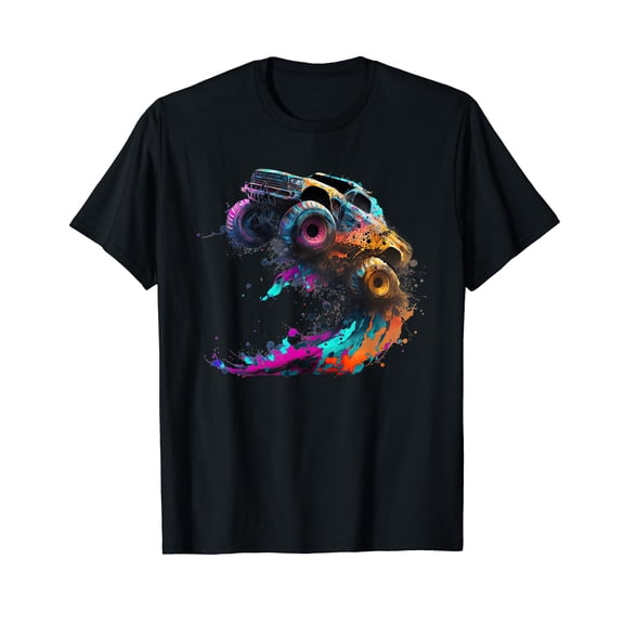 Airborne Monster Truck Jump Off Road Vehicle Colorful Dirt T-Shirt