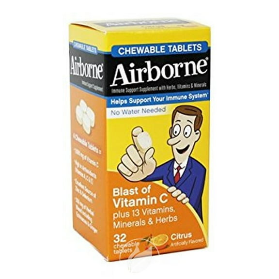 Airborne Original Immune Support Supplement Chewable Tablets, Citrus, 32 Ct