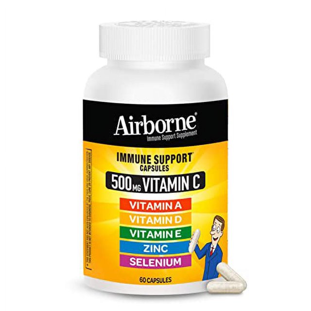 Airborne Vitamin C 500mg Capsules With Zinc & Selenium, Immune Support Supplement For Adults