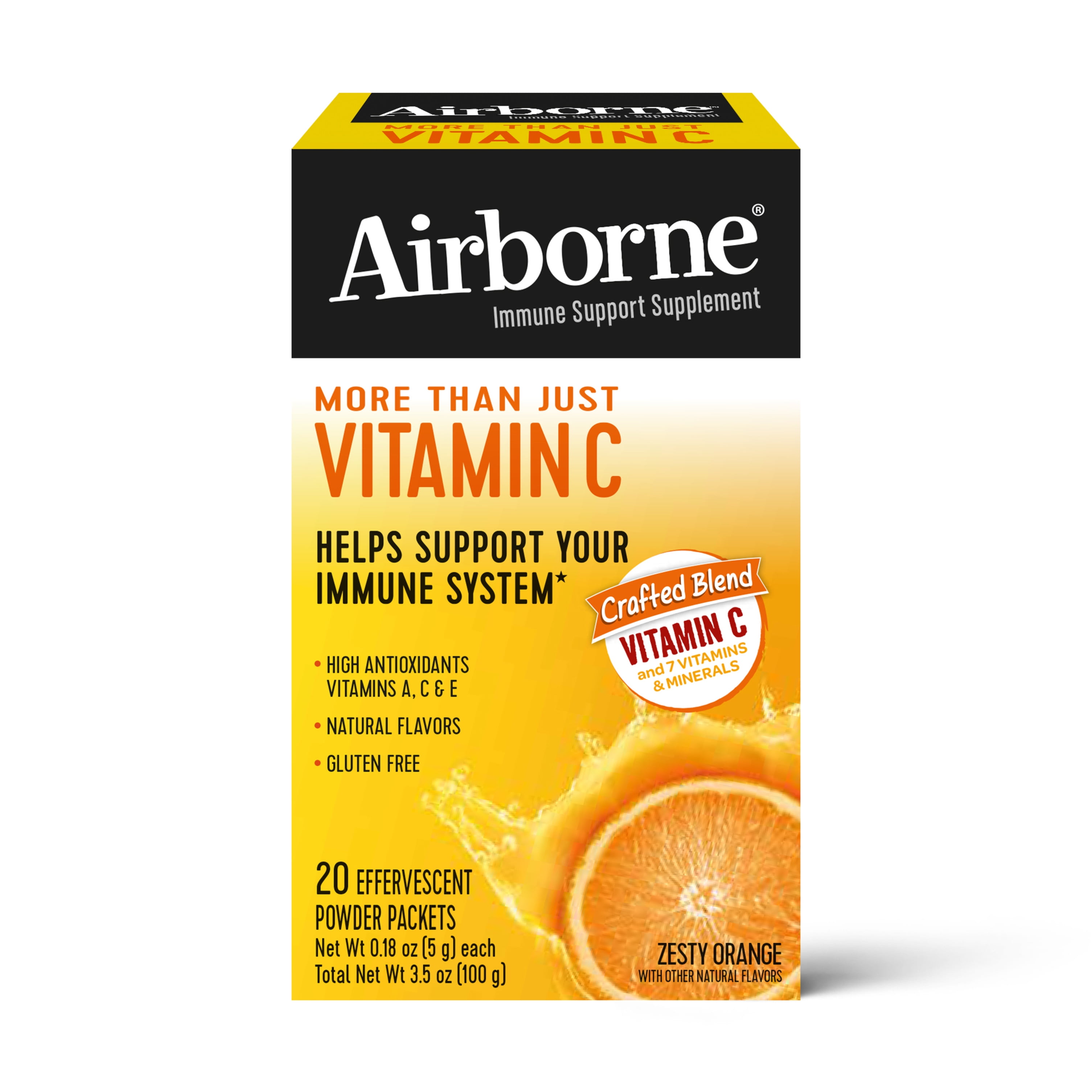 Airborne Vitamin C Effervescent Powder Packets, Zesty Orange 20 ct