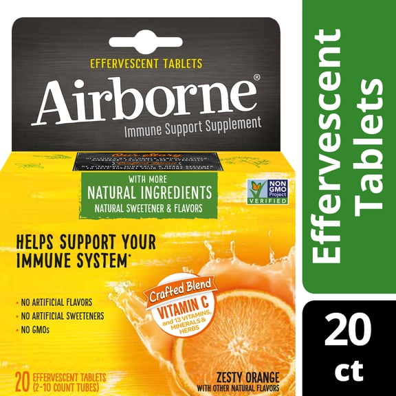 Airborne Vitamin C Effervescent Tablets, Zesty Orange - 20 ct