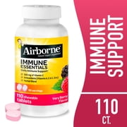 Airborne Immune Essentials Vitamin C Chewable Tablets, Multivitamin Immunity Support Supplement, Very Berry, 110 Count