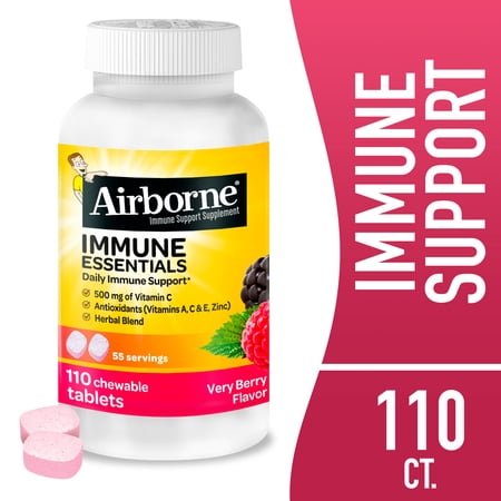 Airborne Immune Essentials Vitamin C Chewable Tablets, Multivitamin Immunity Support Supplement, Very Berry, 110 Count
