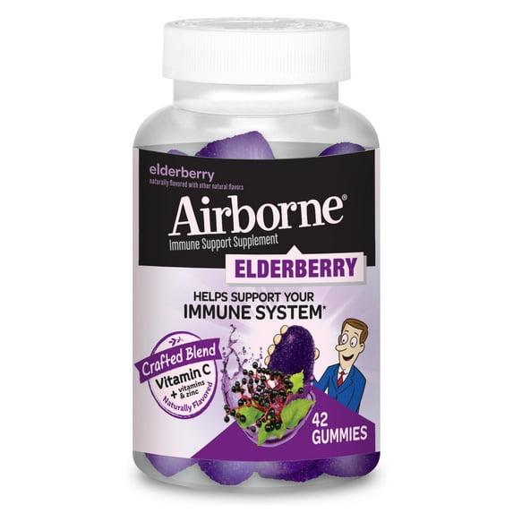 Airborne Vitamin C & Zinc Immune Support Gummies, Multivitamin Supplement, Elderberry Flavor, 42 ct