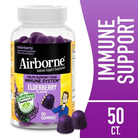 Airborne Vitamin C & Zinc Immune Support Gummies, Multivitamin Supplement, Elderberry Flavor, 50 ct