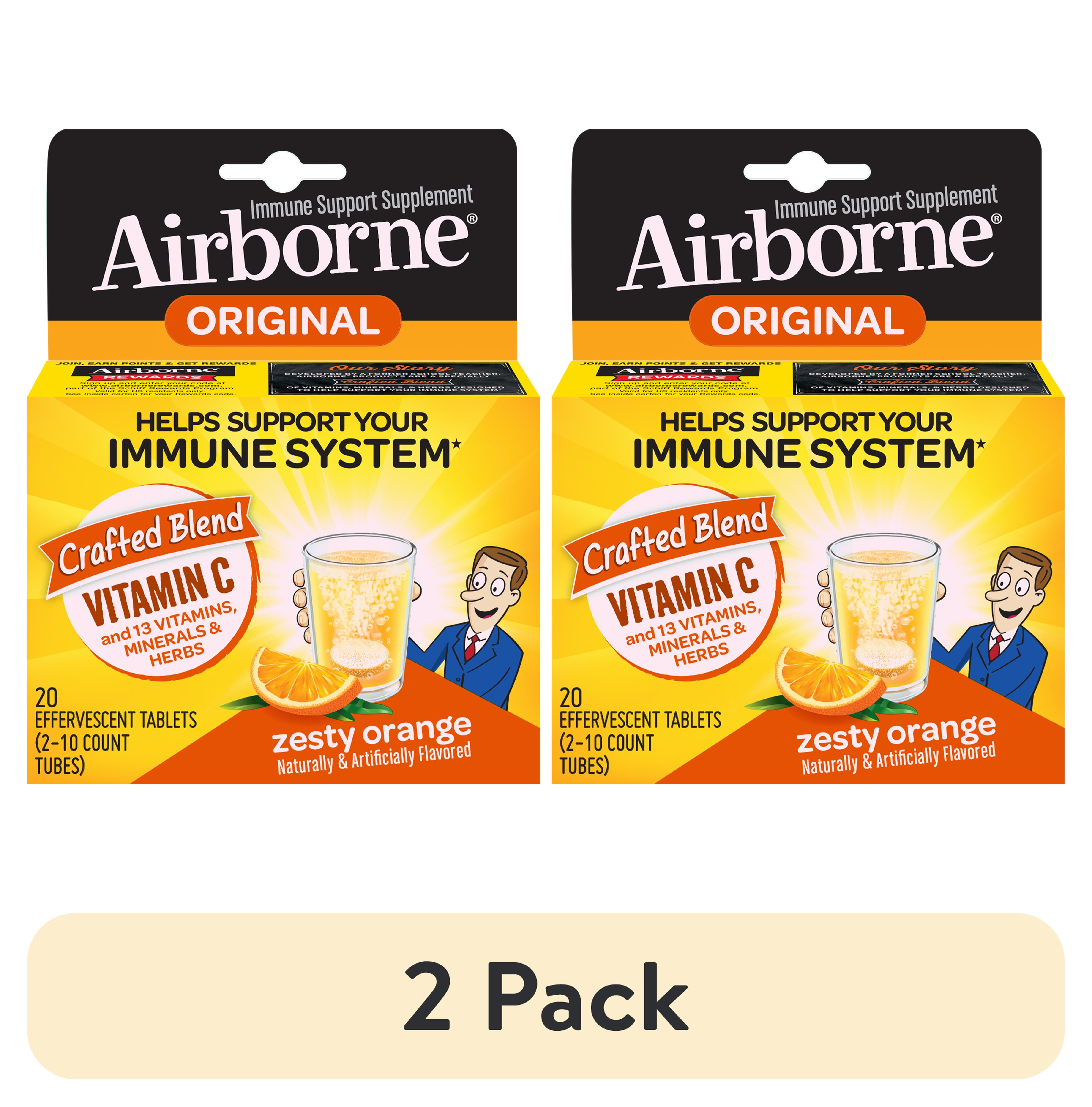 (2 pack) Airborne Zesty Orange Effervescent Tablets, 20 count 1000mg