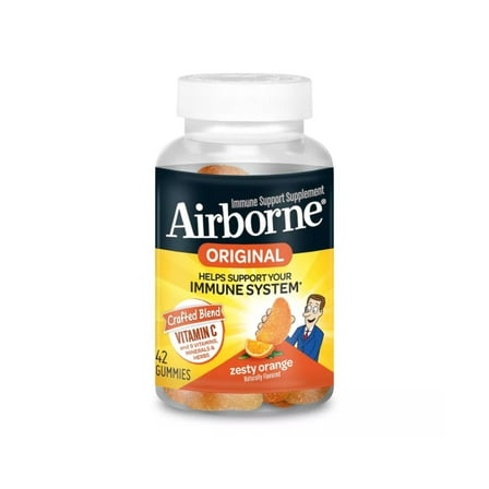 Airborne Zesty Orange Flavored Gummies, 42 count - 750mg of Vitamin C and Minerals & Herbs Immune Support (Packaging May Vary)