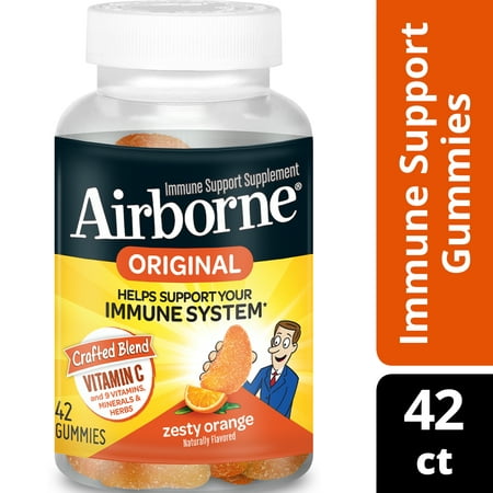 Airborne Zesty Orange Flavored Gummies, 42 count - 750mg of Vitamin C and Minerals & Herbs Immune Support (Packaging May Vary)