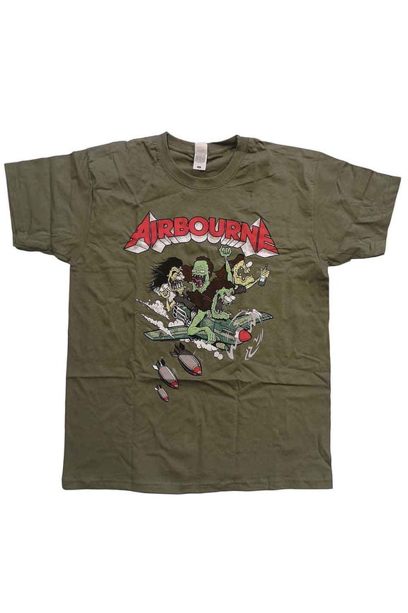 Airbourne T Shirt Nitro Band Logo new Official Mens Green