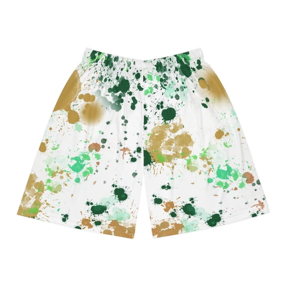 Airbrush Apparel Graffiti Design Green, Golden Tan, Basketball Shorts (AOP)