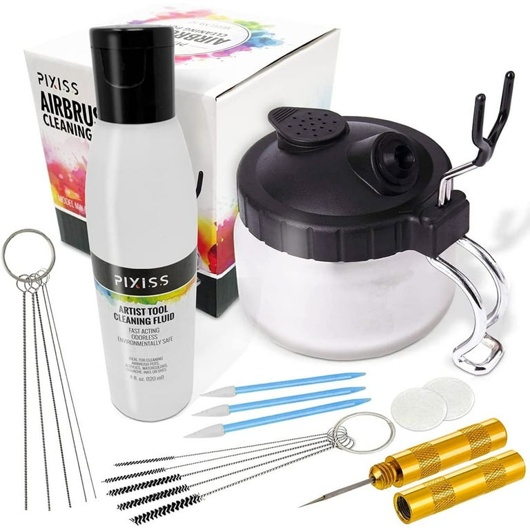 Airbrush Cleaning Kit, Pixiss Glass Cleaning Pot Jar with Holder